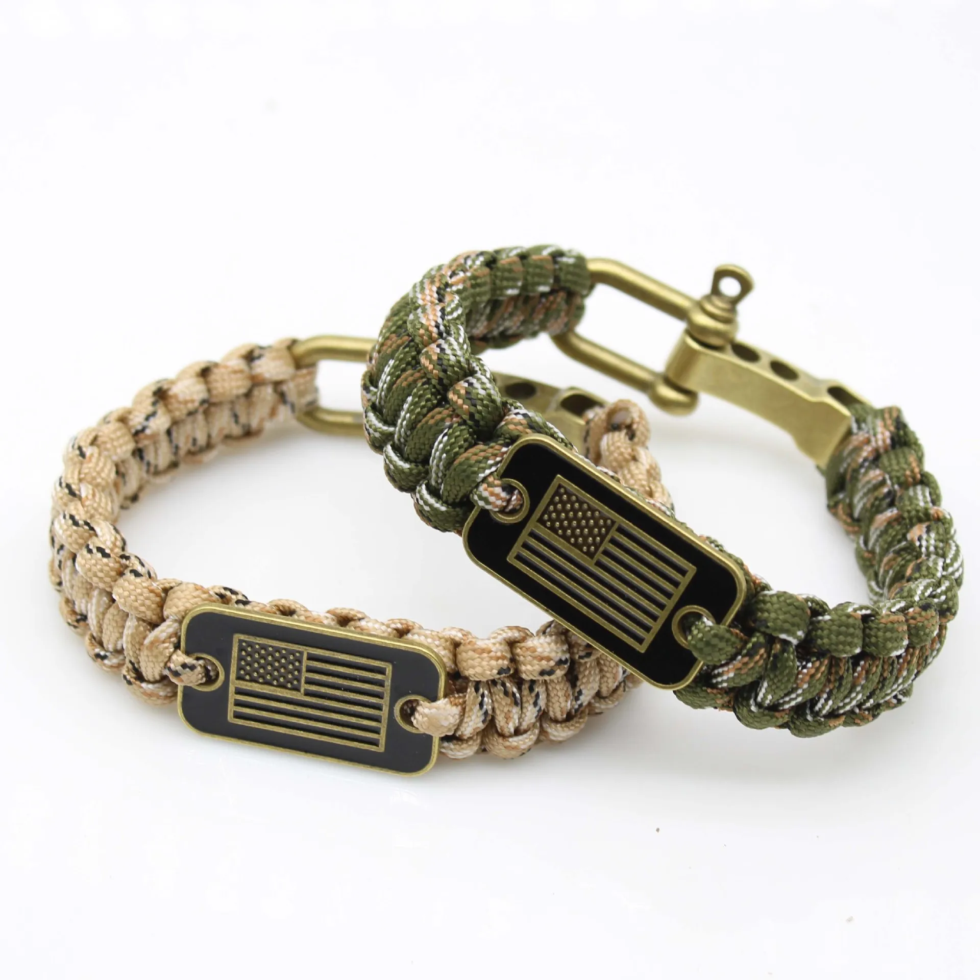 Anthrive Camo Bracelet Tactical Bronze American Flag Charm Survival Paracord Bracelet With Adjustable Buckle For Men