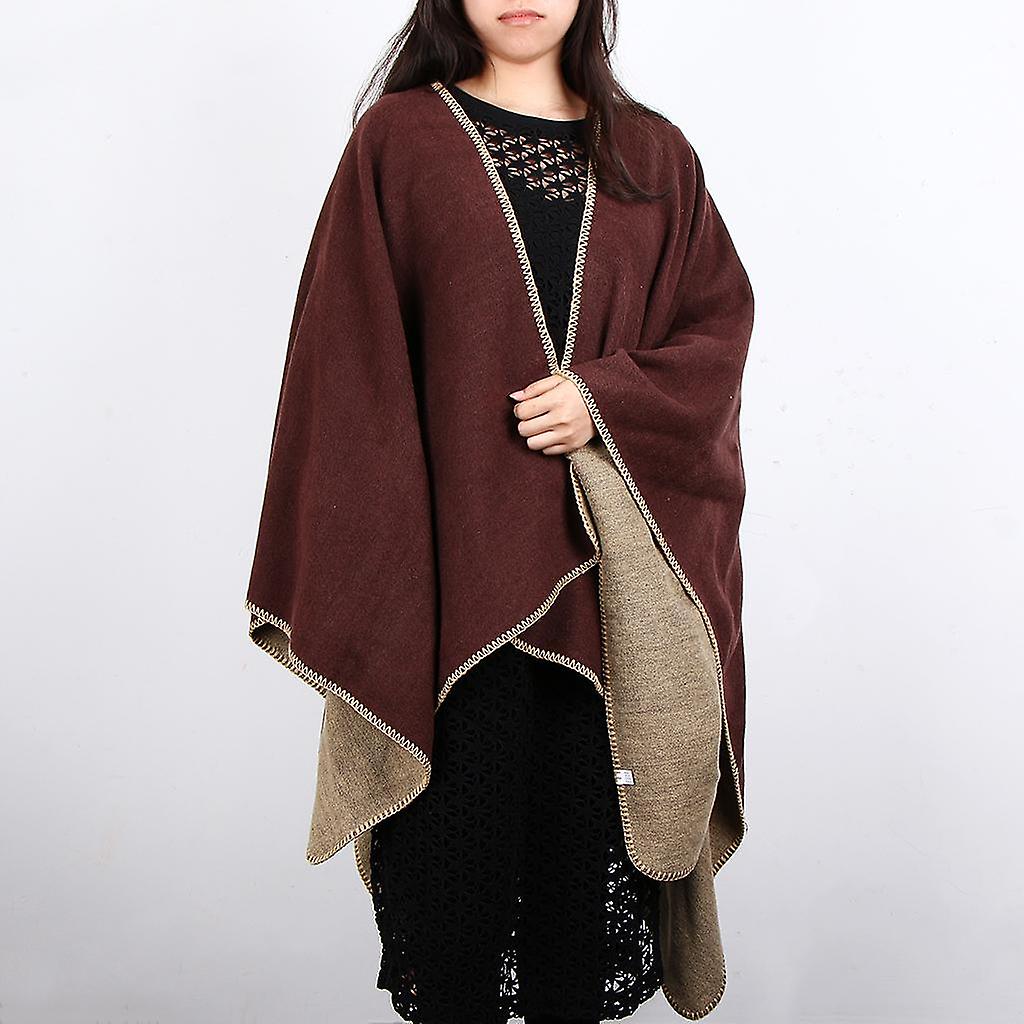 Womens Oversized Poncho Thick Cape Blanket Shawl Scarf Wrap - Brown， 130 X 155cm