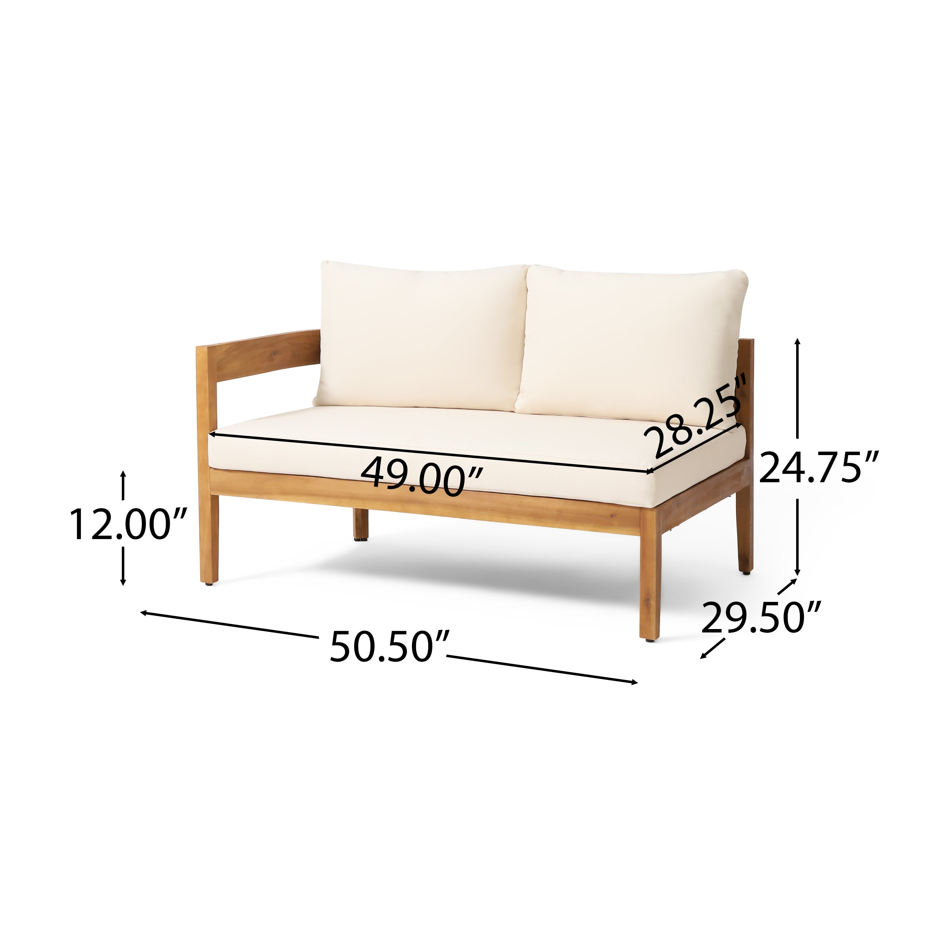 Brooklyn Outdoor Acacia Wood 5 Seater Sectional Sofa Chat Set with Cushions, Teak and Beige