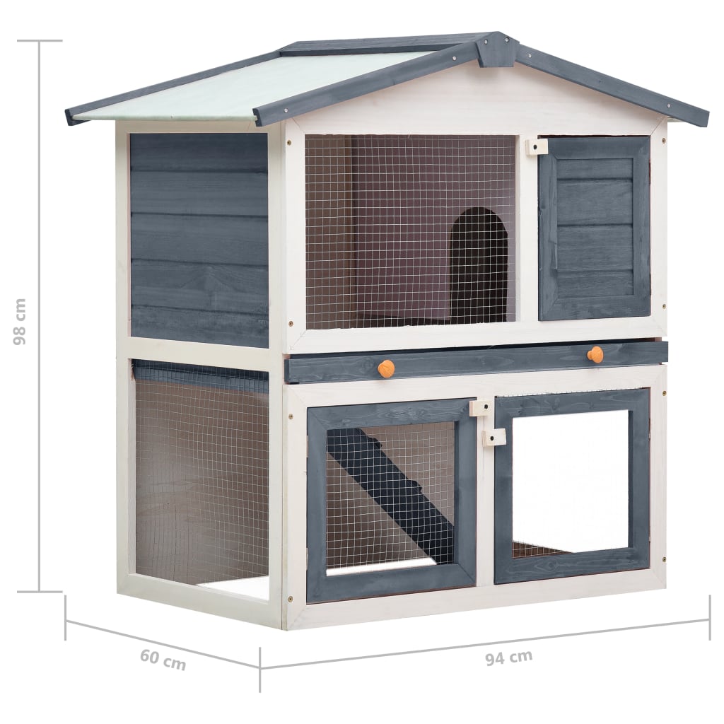 Rabbit Hutch Outdoor Inlife Outside Rabbit Cage 2 Layers， Gray， Wood