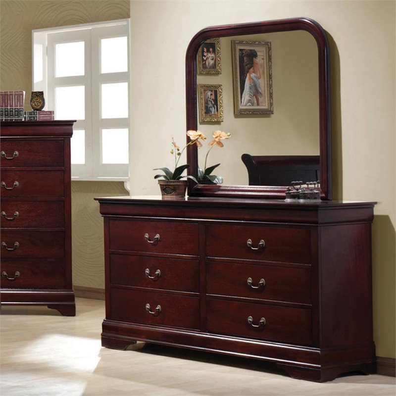 Bowery Hill 6 Drawer Double Dresser in Red Brown