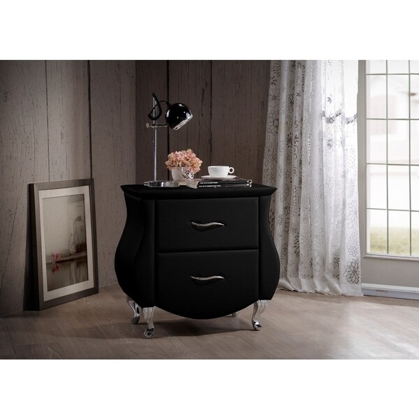 Baxton Studio Erin Contemporary Black Faux Leather Upholstered Nightstand - - 10603672