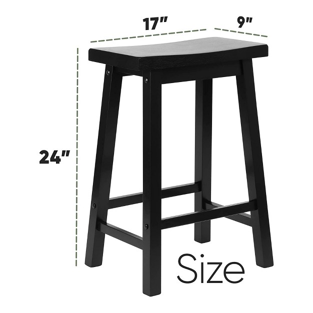 Pj Wood Classic Modern Solid Wood Backless Saddle Seat 24 Inches Tall Easy Assemble Counter Stool With Durable Construction Black 2 Pack