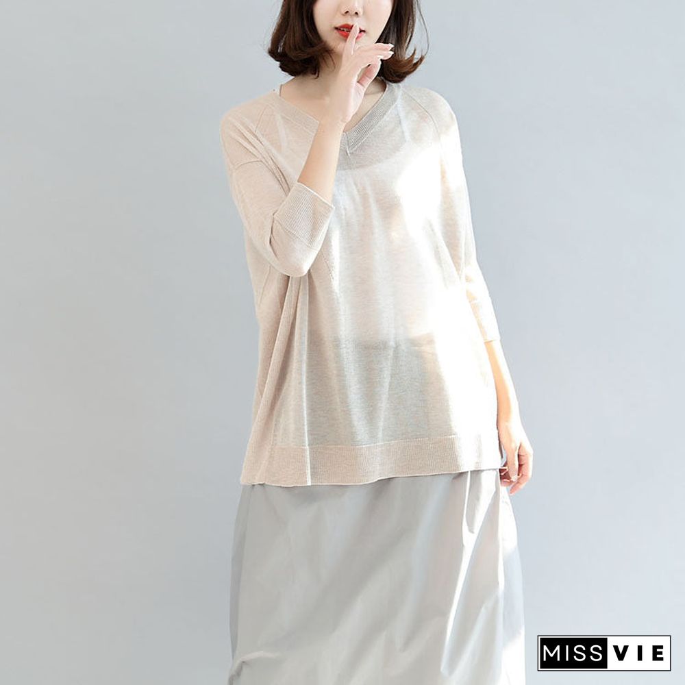 beige stylish linen blouse oversize tops long sleeve t shirt