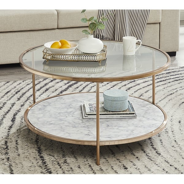 Brush Gold-Round Tempered Glass Coffee Table