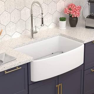 White Fireclay Ceramic 30 in. Single Bowl Farmhouse Apron Front Porcelain Arch Edge Kitchen Sink EC-KS3019-8241