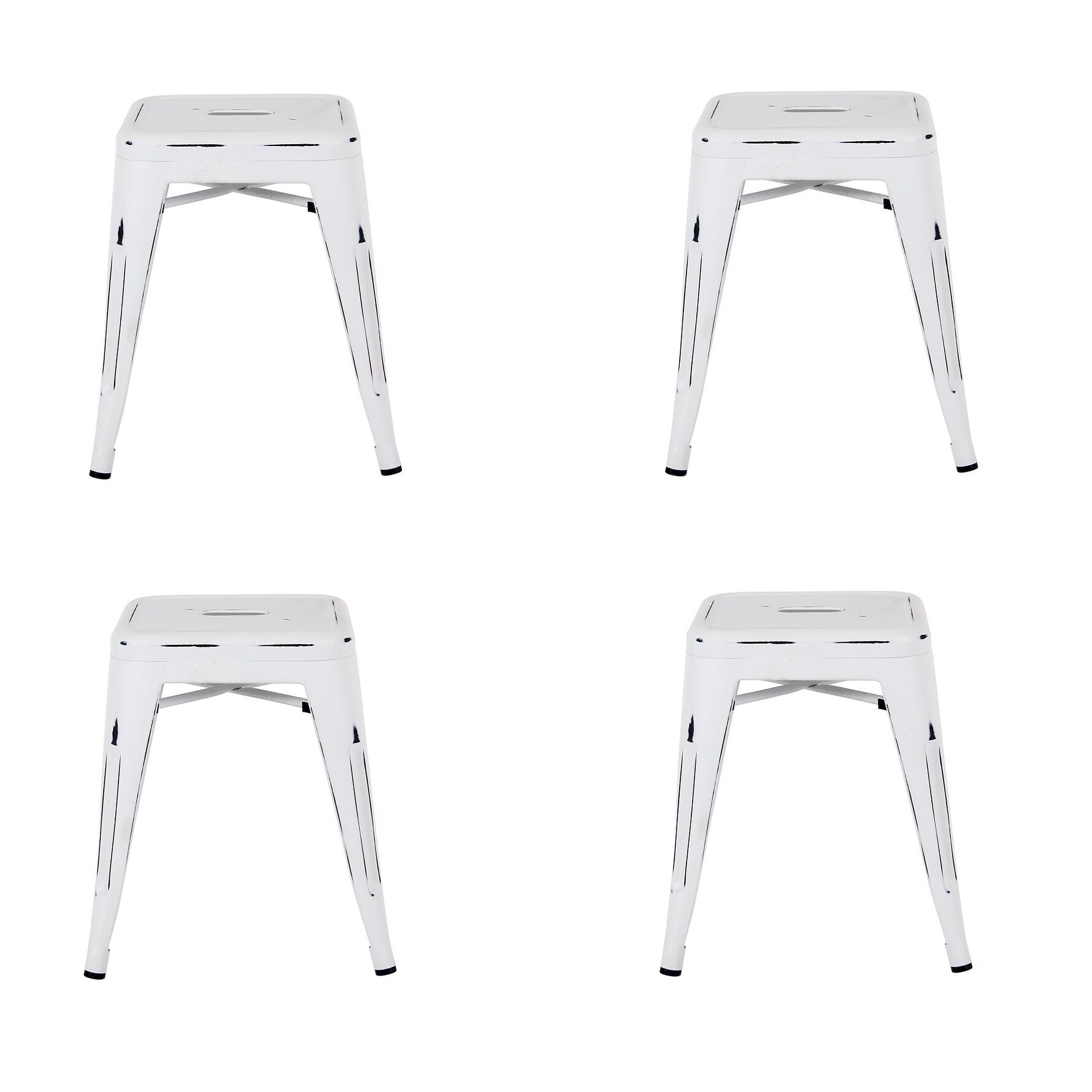 Mini White Metal Antique Stool (Set of 4) - 18'' H x 14'' W x 14'' D