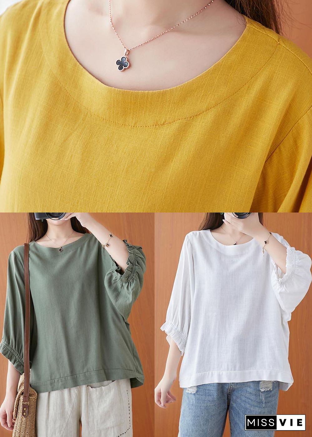 Women Yellow Ruffled Cotton Summer Shirt Top