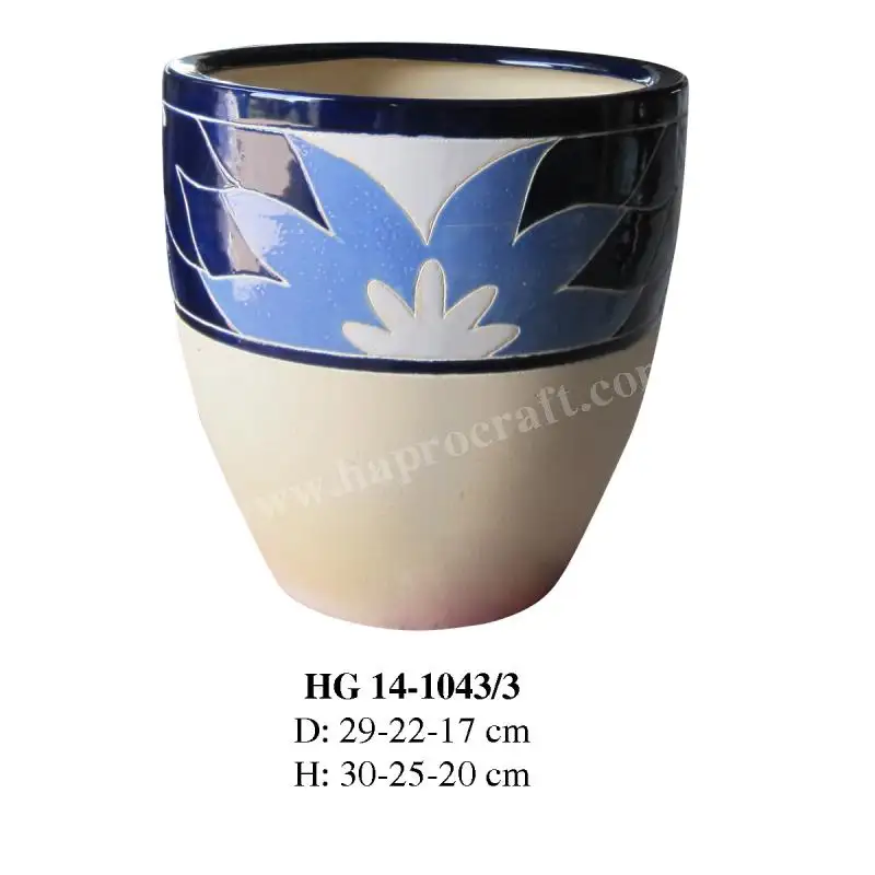 Glazed flower pots wholesales / Vietnam ceramic planter pots set of 3  garden supplies (HG 14 1011/3)