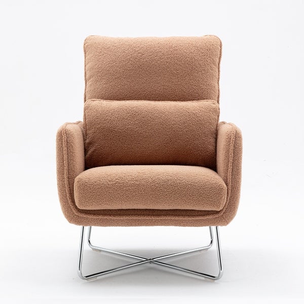 Modern Comfy Leisure Accent Chair， Teddy Short Plush Particle Velvet Armchair with Lumbar Pillow for Living Room， Office