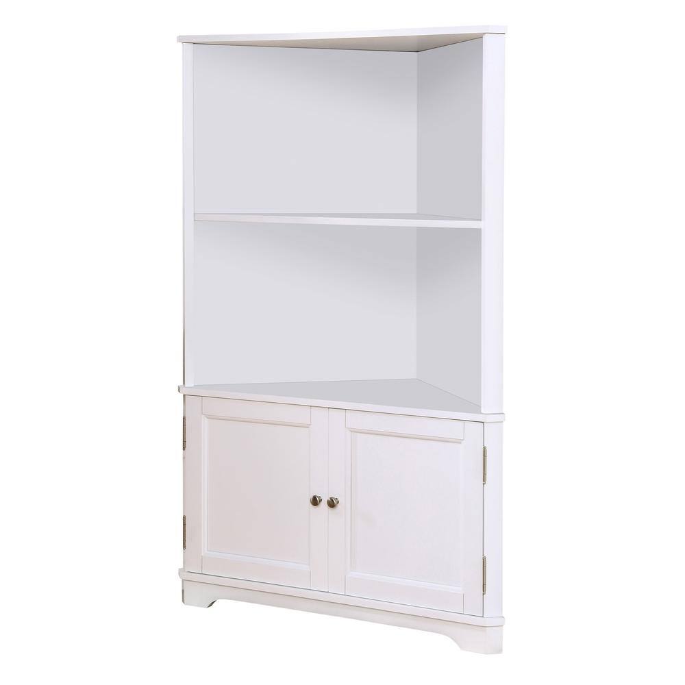 Furniture of America Parkyr 50 in. White Wood 2-Shelf Accent Corner Bookcase IDF-AC807WH