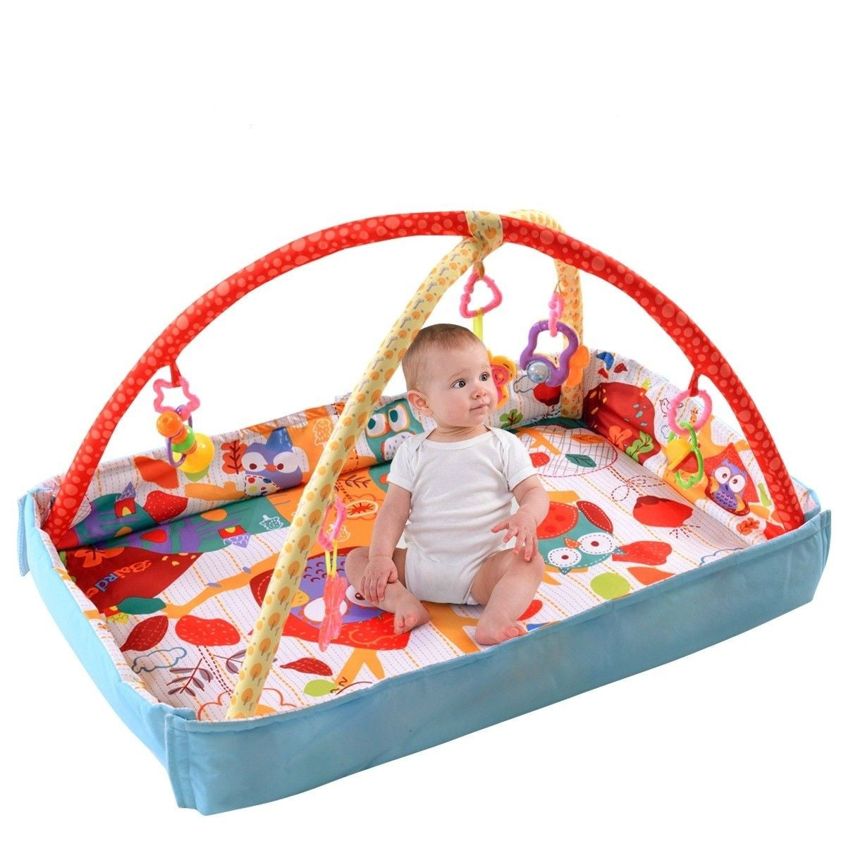 Baby Play Gym Mat, 3 in 1 Activity Mat with Removable Toys Bars & Walls