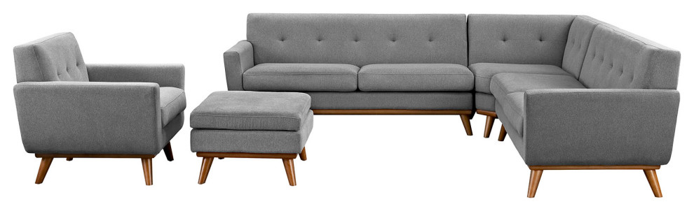 Engage 5 Piece Upholstered Fabric Sectional Sofa   Midcentury   Living Room Furniture Sets   by Simple Relax  Houzz