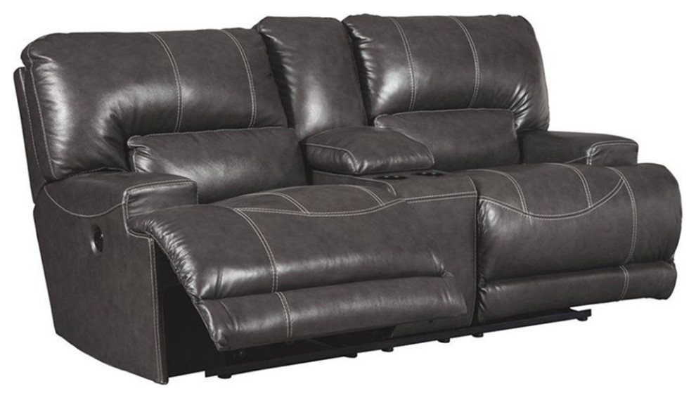 Ashley Furniture McCaskill Leather Reclining Loveseat in Gray   Contemporary   Loveseats   by Homesquare  Houzz