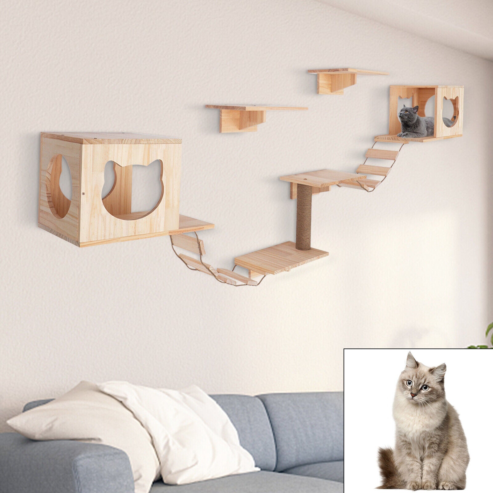 TFCFL 9PCS Cat Shelves and Perches Wall Mounted Indoor Cats Furniture Cat Wall House Set