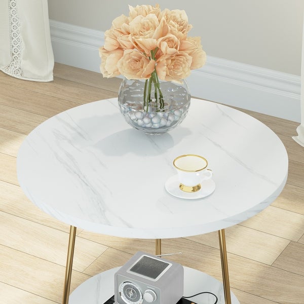 Marble Gold End Table Side Table with Shelves