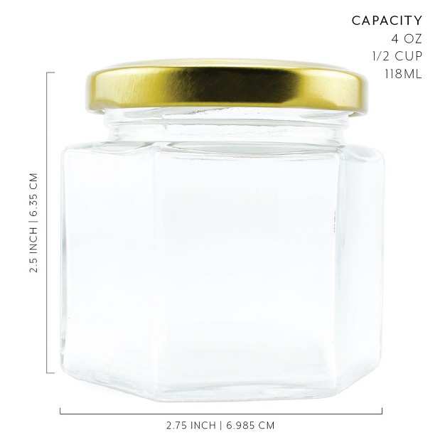 Cornucopia Brands 4oz Hexagon Glass Jars With Gold Lids 24pk