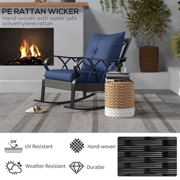 Outsunny Outdoor Wicker Rocking Chair with Padded Cushions，Aluminum Furniture，Rattan Porch Rocker Chair w/ Armrest for Garden