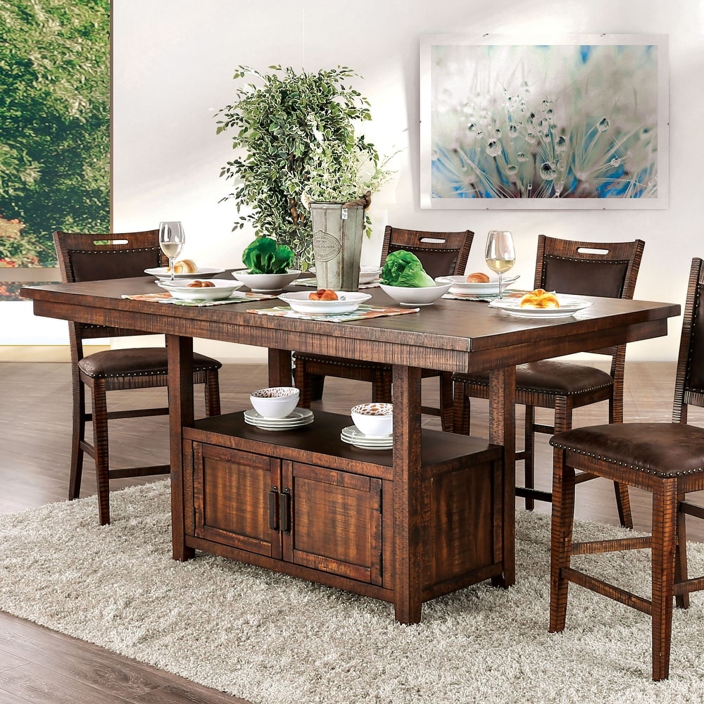 Furniture of America Rainier Rustic 75 inch Walnut Counter Height Table