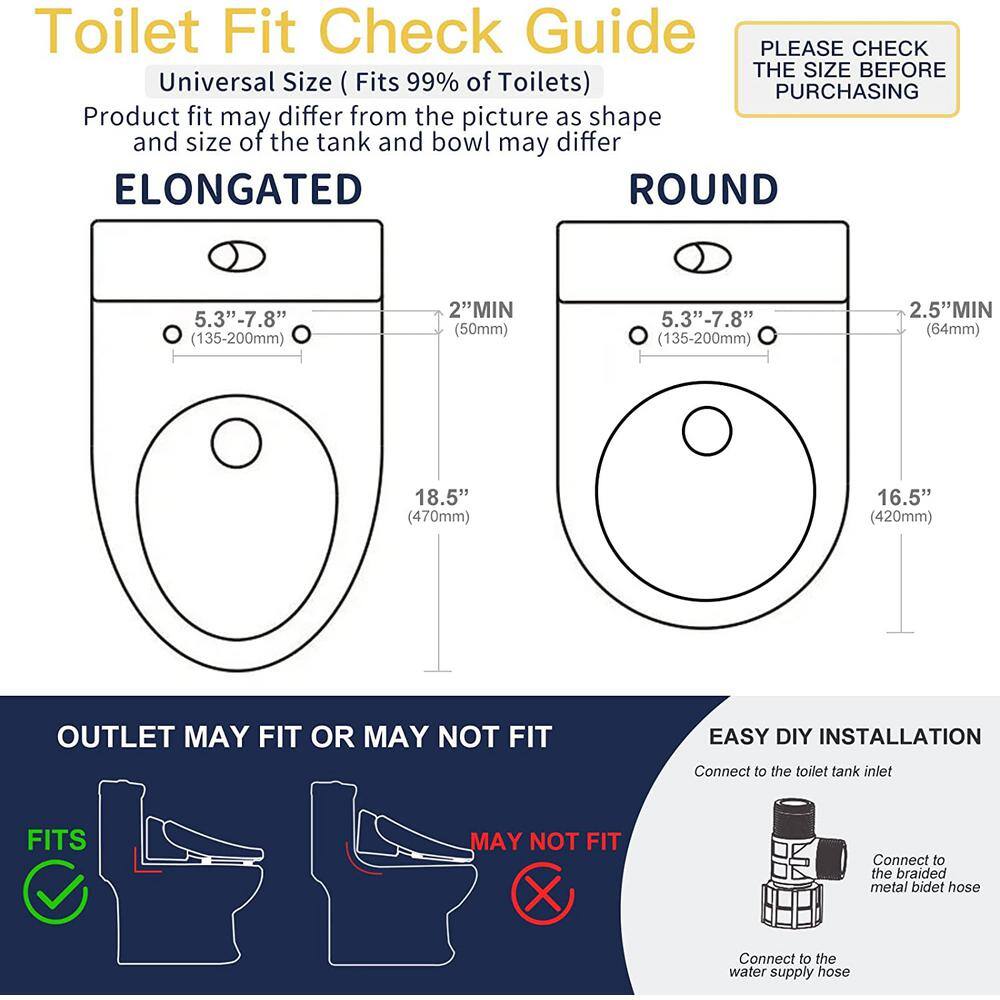 Aoibox Electric Bidet Seat for Elongated Toilet in. White with Heating Warm Water Washing Hot Air Dryer Remote Control SNMX5129