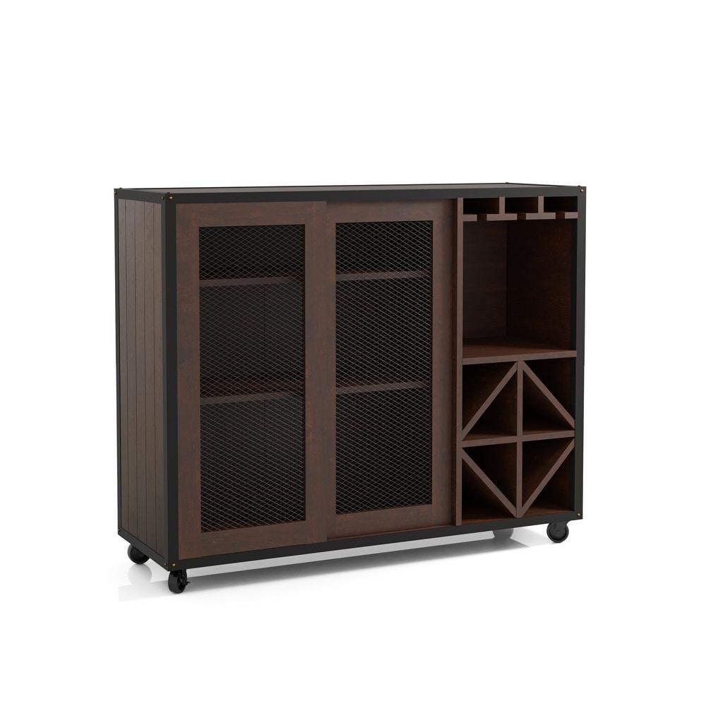 Furniture of America Hury Modern Walnut 47 inch 3 shelf Buffet