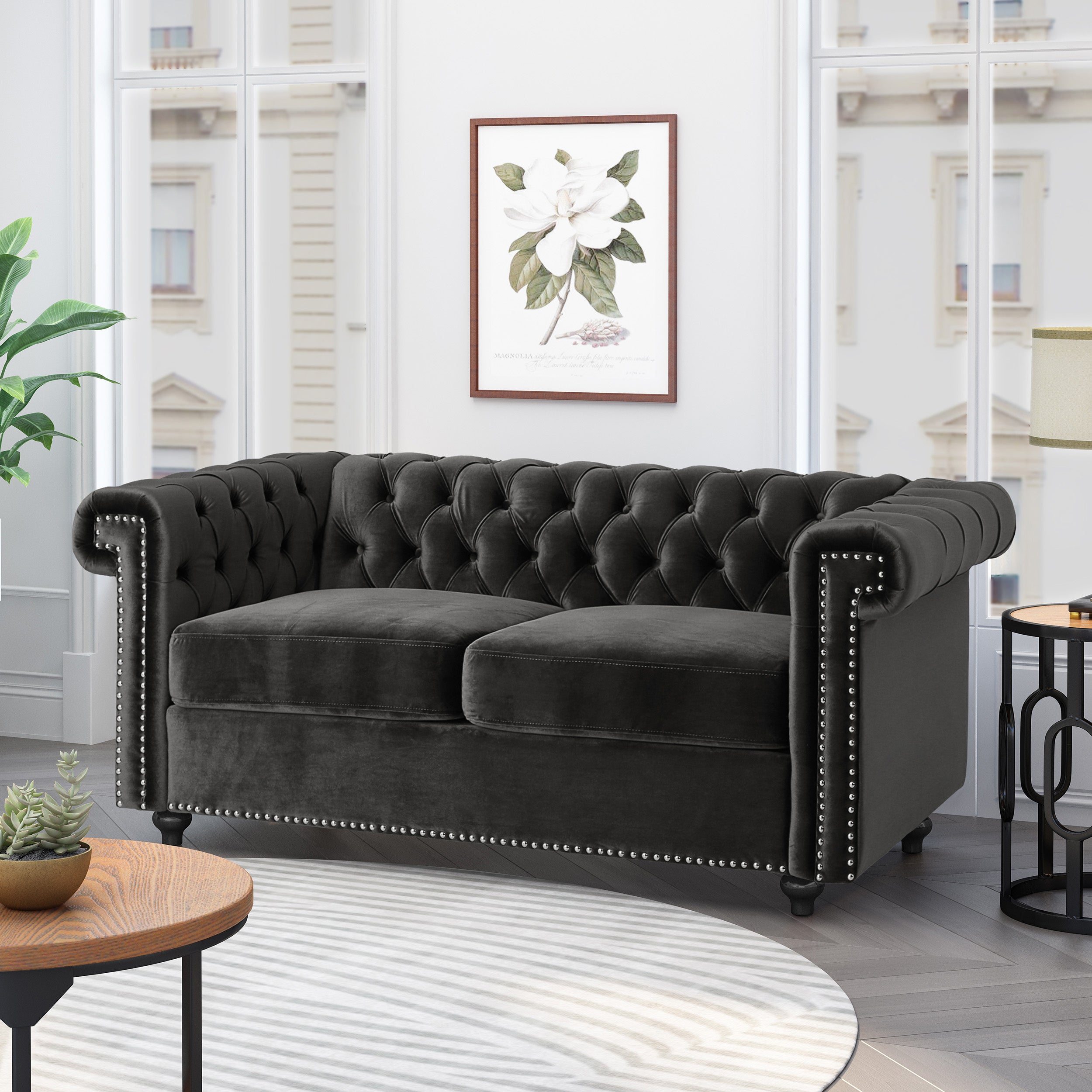 Timber Modern Glam Tufted Loveseat with Nailhead Trim