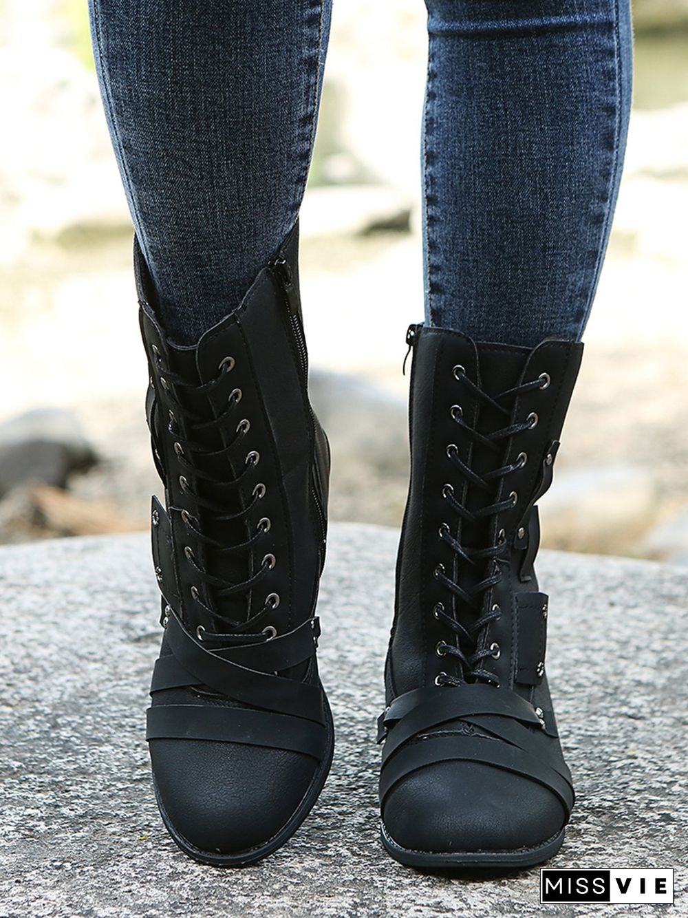 Women's Retro Comfy Chunky-heel Lace-up Riding Riding Boots