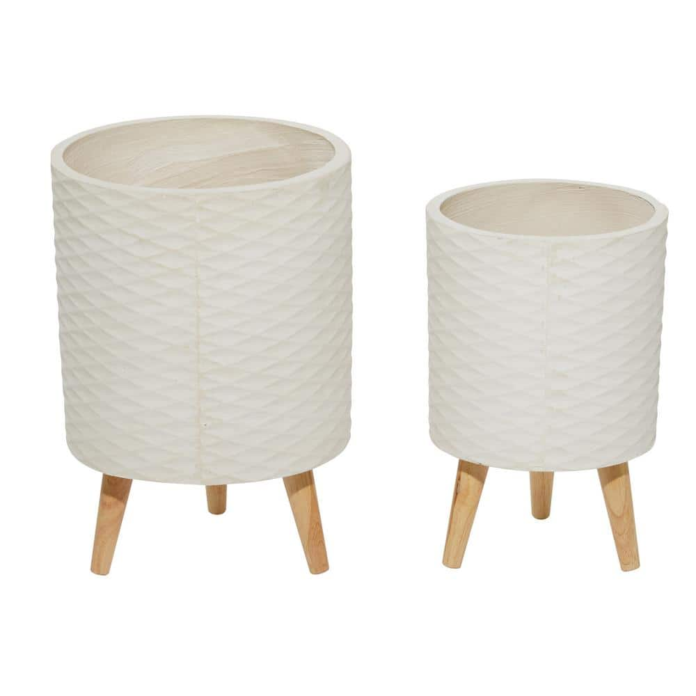 Litton Lane 14 in. and 16 in. White Textured Round Fiberclay Planters (Set of 2) 46500