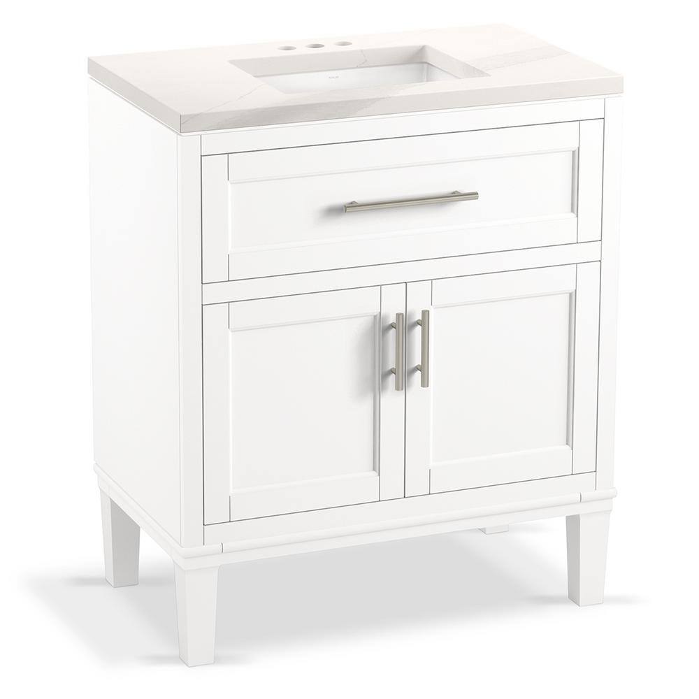 KOHLER Chesil 30 in. W x 18.89 in. D x 36.14 in. H Bathroom Vanity in White with Bianco Bella Top R35903-ASB-0