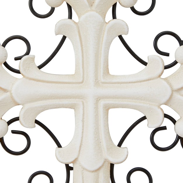 Wood Biblical Carved Cross Wall Decor With Metal Scrollwork White Olivia amp May