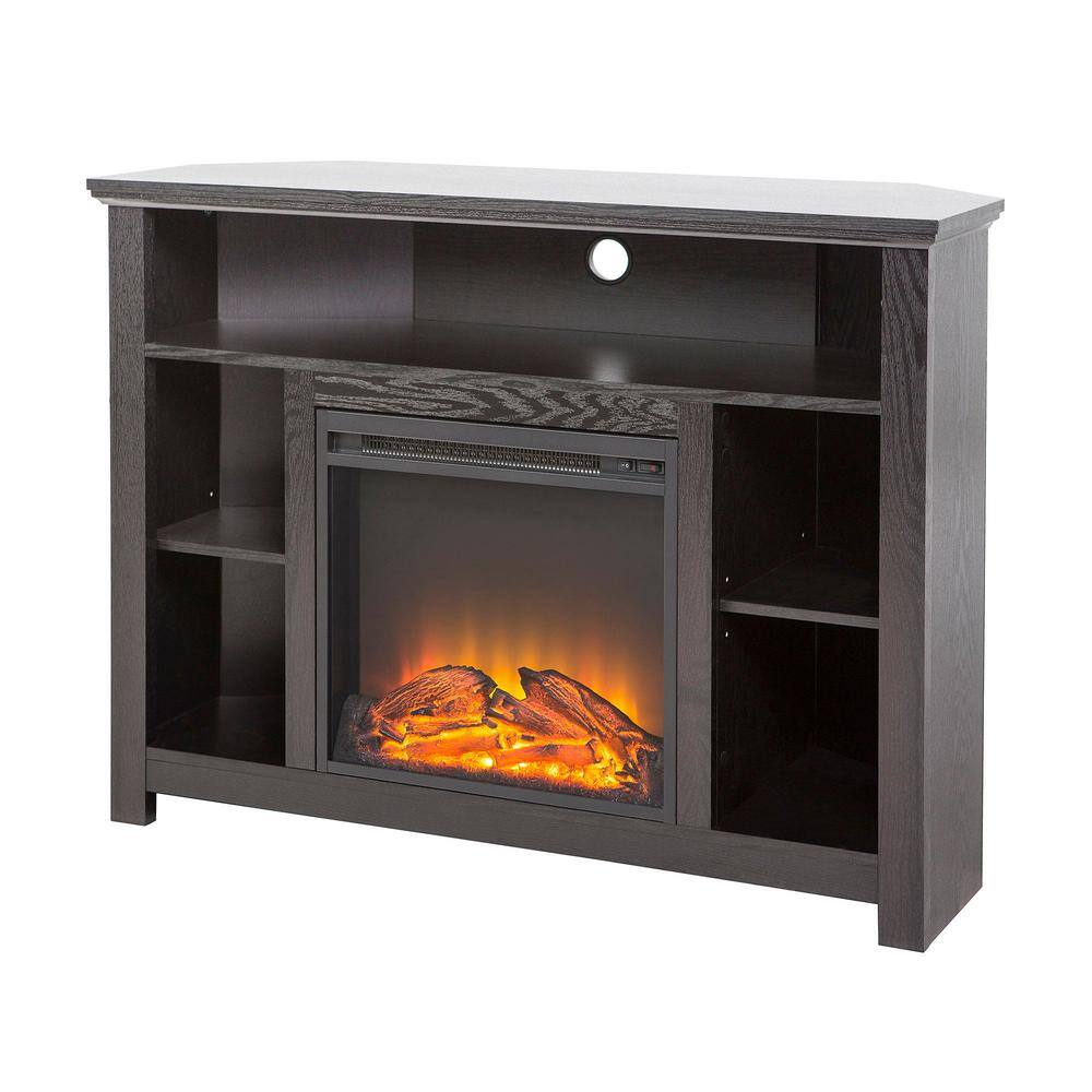 Walker Edison Furniture Company Highboy 44 in. Black MDF Corner TV Stand 48 in. with Electric Fireplace HD44FPHBCBL