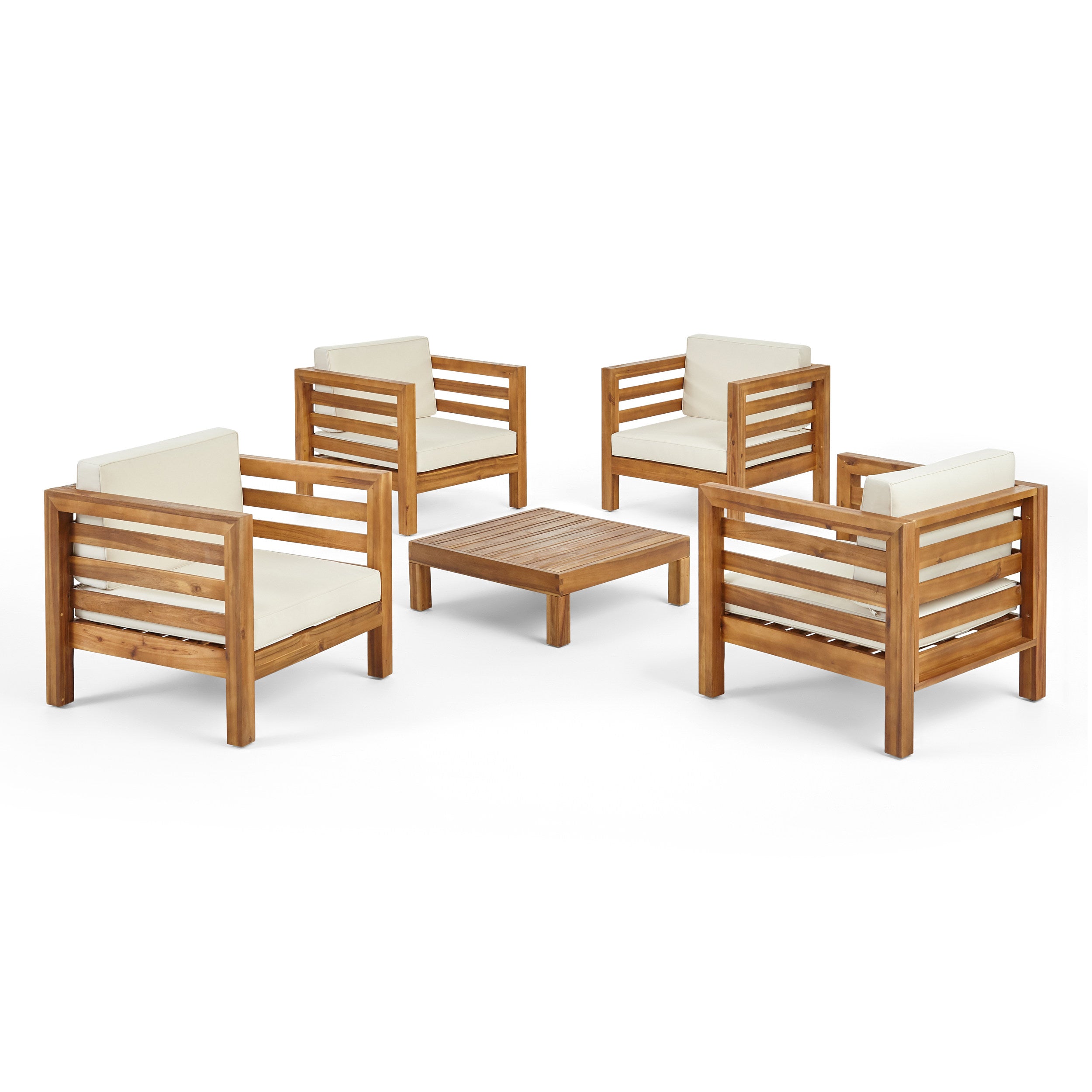 Emma Outdoor 4 Seater Acacia Wood Club Chair and Coffee Table Set