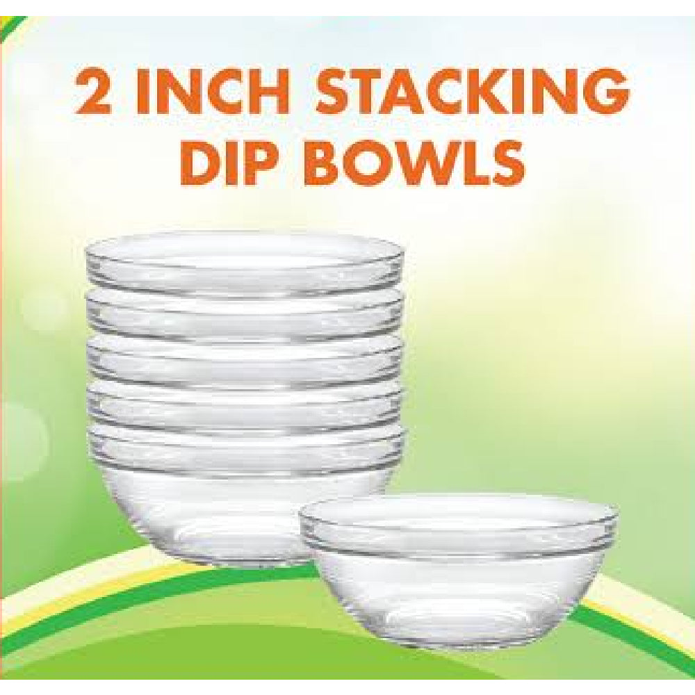 Bovado USA Glass Dip Bowls Round 2 in Clear Set of 6， 3 Pack