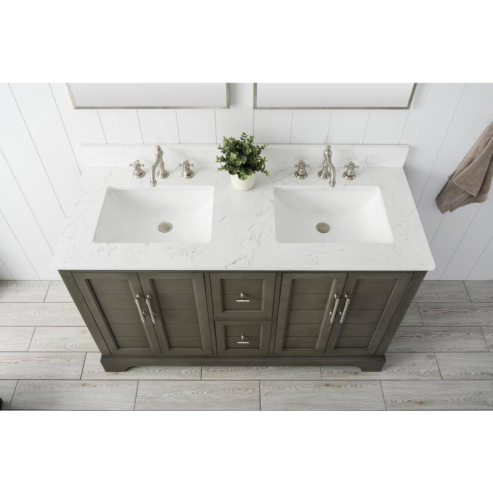 Vanity Art Chambery 54 in. W x 22 in. D x 34.5 in. H Bathroom Vanity in Silver Grey with Engineered Marble Top VA5054-SG