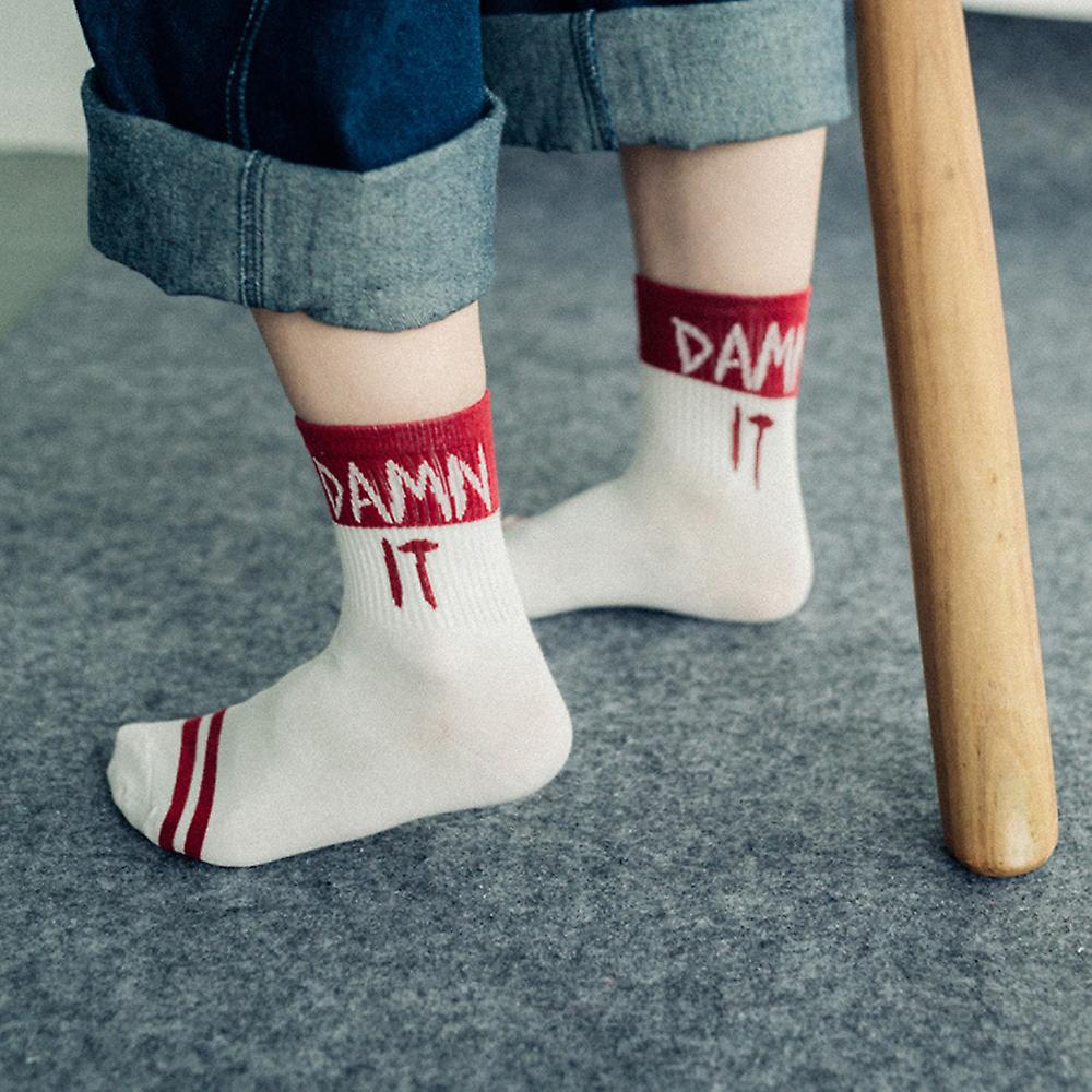 Funny Athletic Personality Cool Letter Print Cotton Fashion Man Woman Couples Socks  Red 2