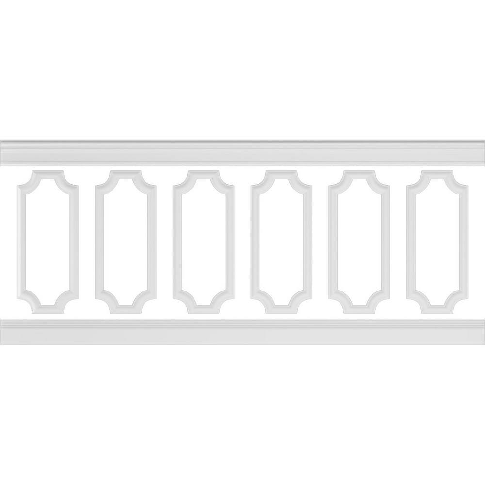 Ekena Millwork 94 12 in. (Adjustable 40 in. to 44 in.) 26 sq. ft. Polyurethane Ashford Scalloped Panel Wainscot Kit Primed WPKUSC011P040