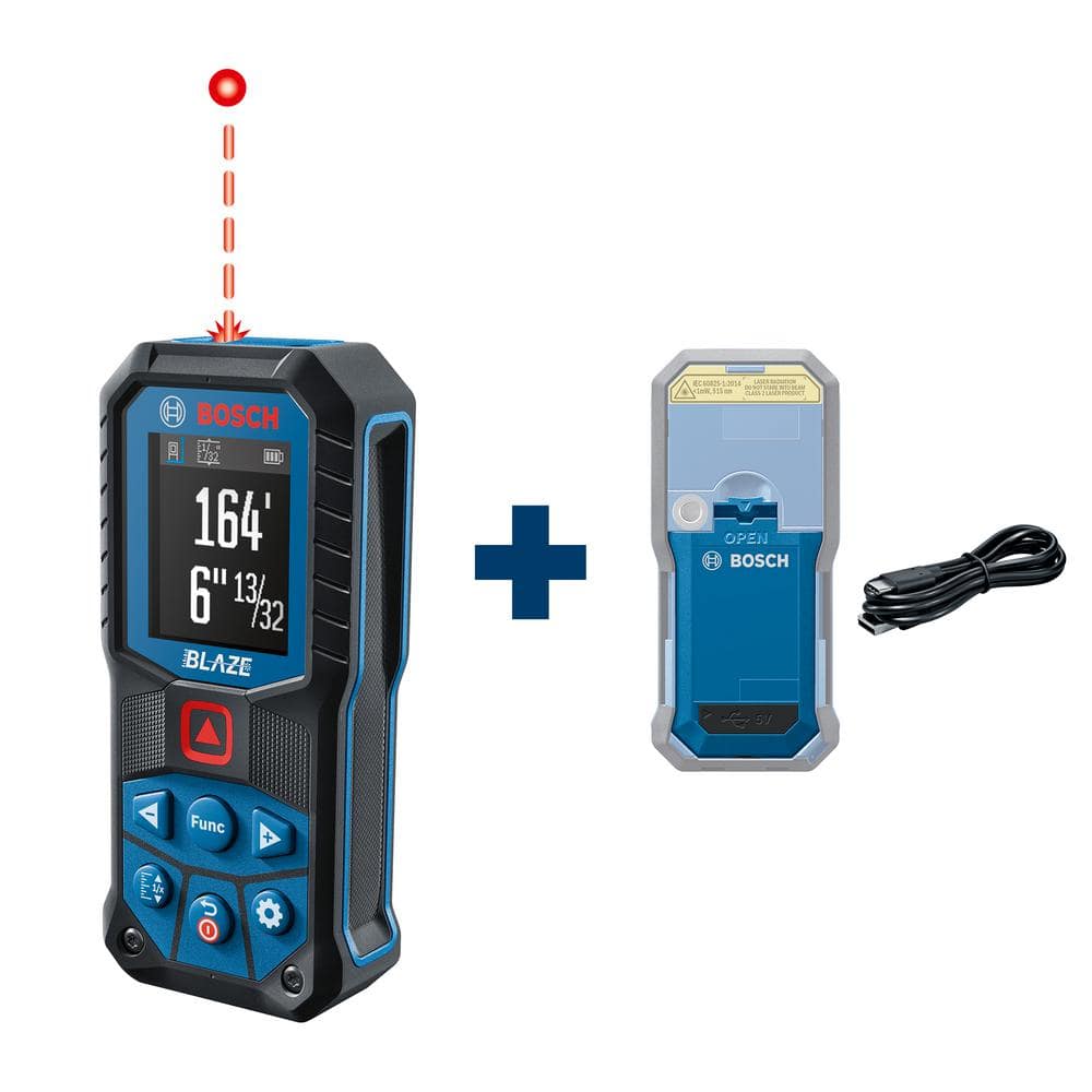 Bosch Blaze 165 ft. Laser Distance Tape Measuring Tool, Color Screen Plus 3.7-Volt Lithium-Ion 1.0 Ah Battery w/USB Charging GLM16522+GLMBAT