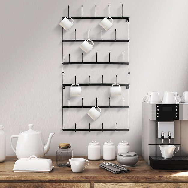 Sorbus 6 tier Wall Mounted Metal Mug Holder Rack Display Organizer For Coffee Mugs Tea Cups Mason Jars And More Holds 27 Mugs