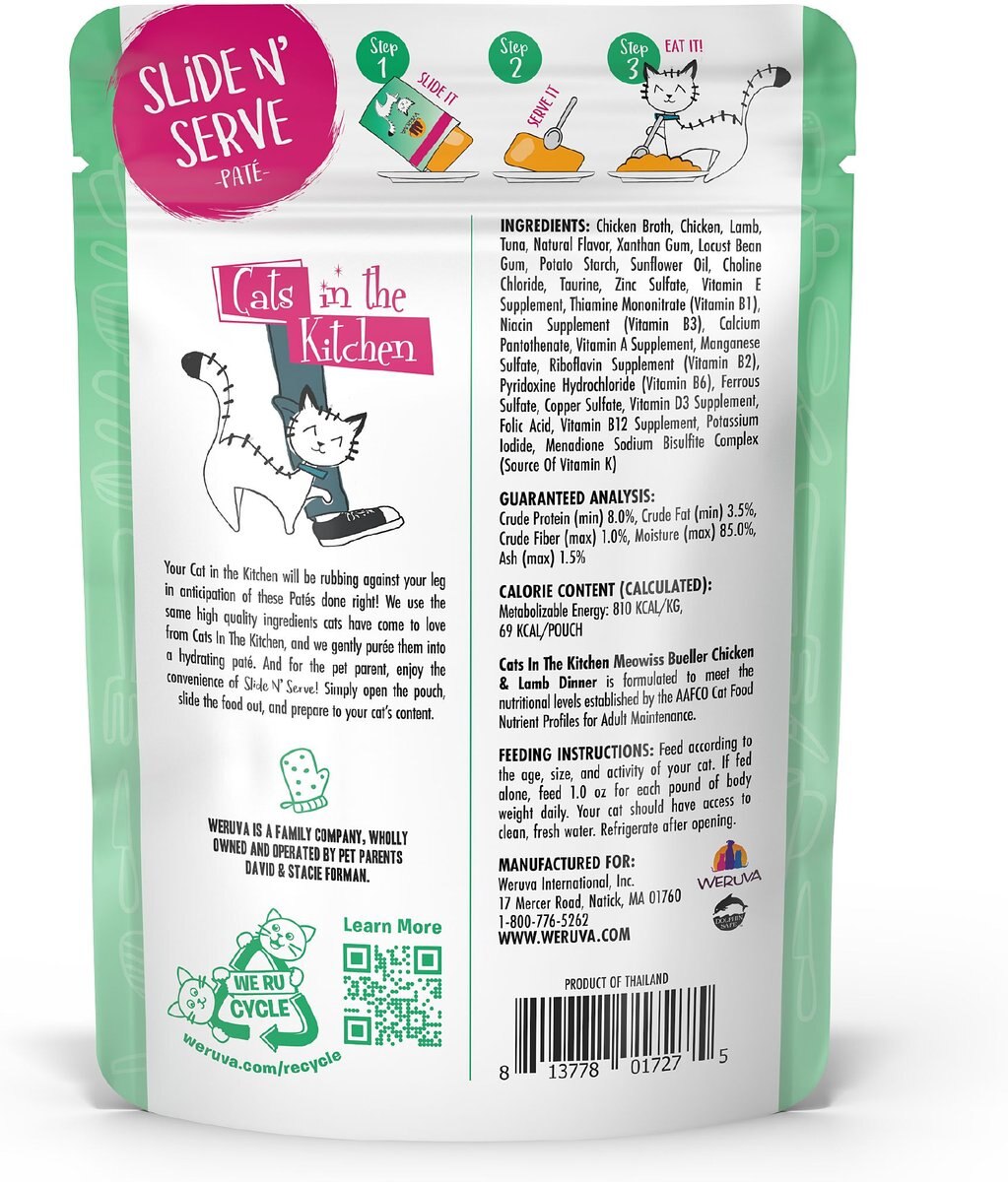 Weruva Cats in the Kitchen Meowiss Bueller with Chicken and Lamb Grain-Free Cat Food Pouches