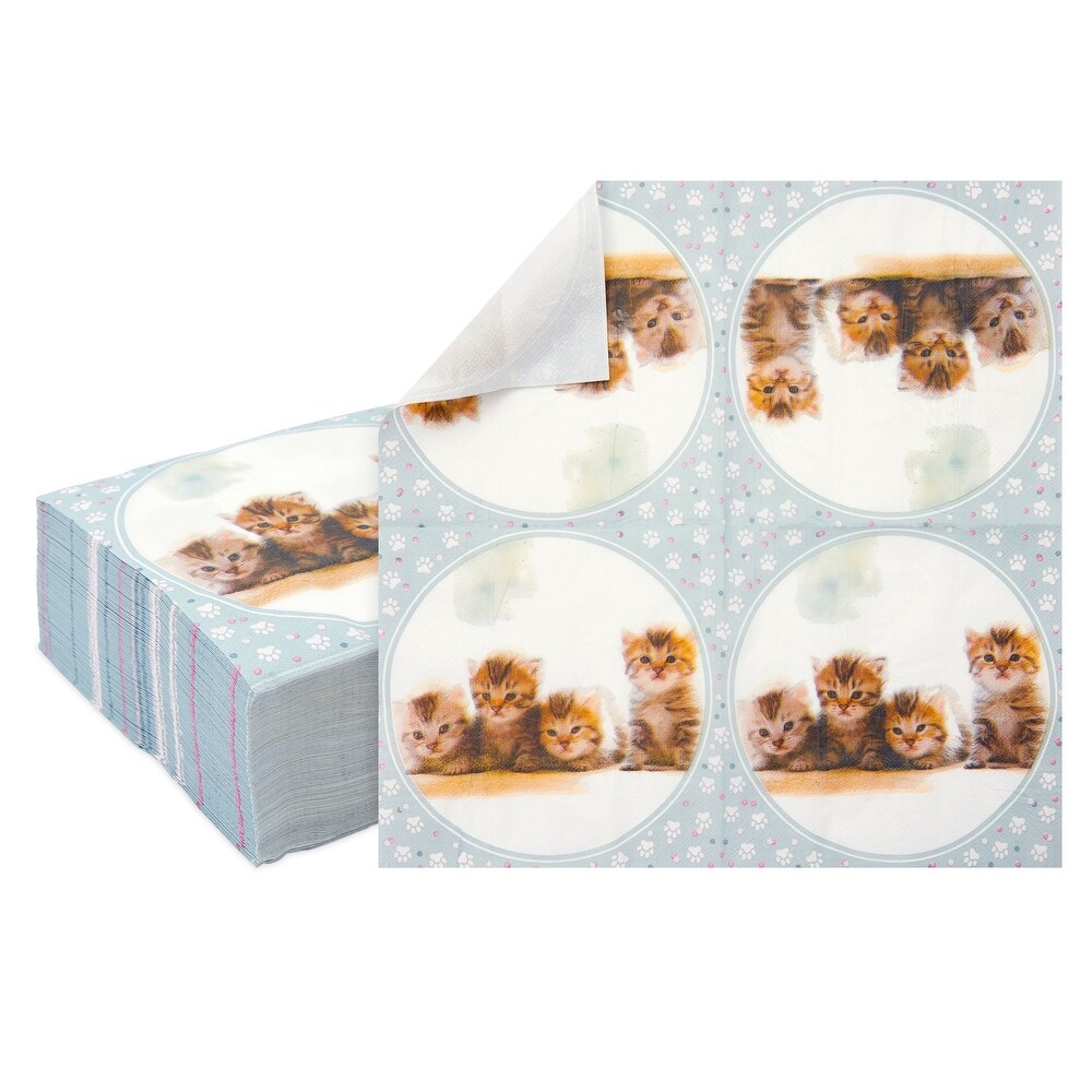 Kitten Paper Napkins for Kitty Cat Birthday Party Supplies (6.5x6.5 In  100 Pack)