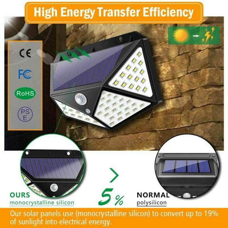 4 X 100LED PIR Motion Sensor Wall Light Solar Power Outdoor Garden Security Lamp