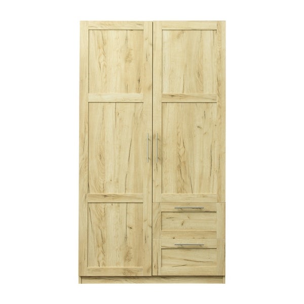 High Wardrobe and Kitchen Cabinet with 2 Doors， 2 Drawers and 5 Storage Spaces， Stability， Easy Assemble - - 37928491