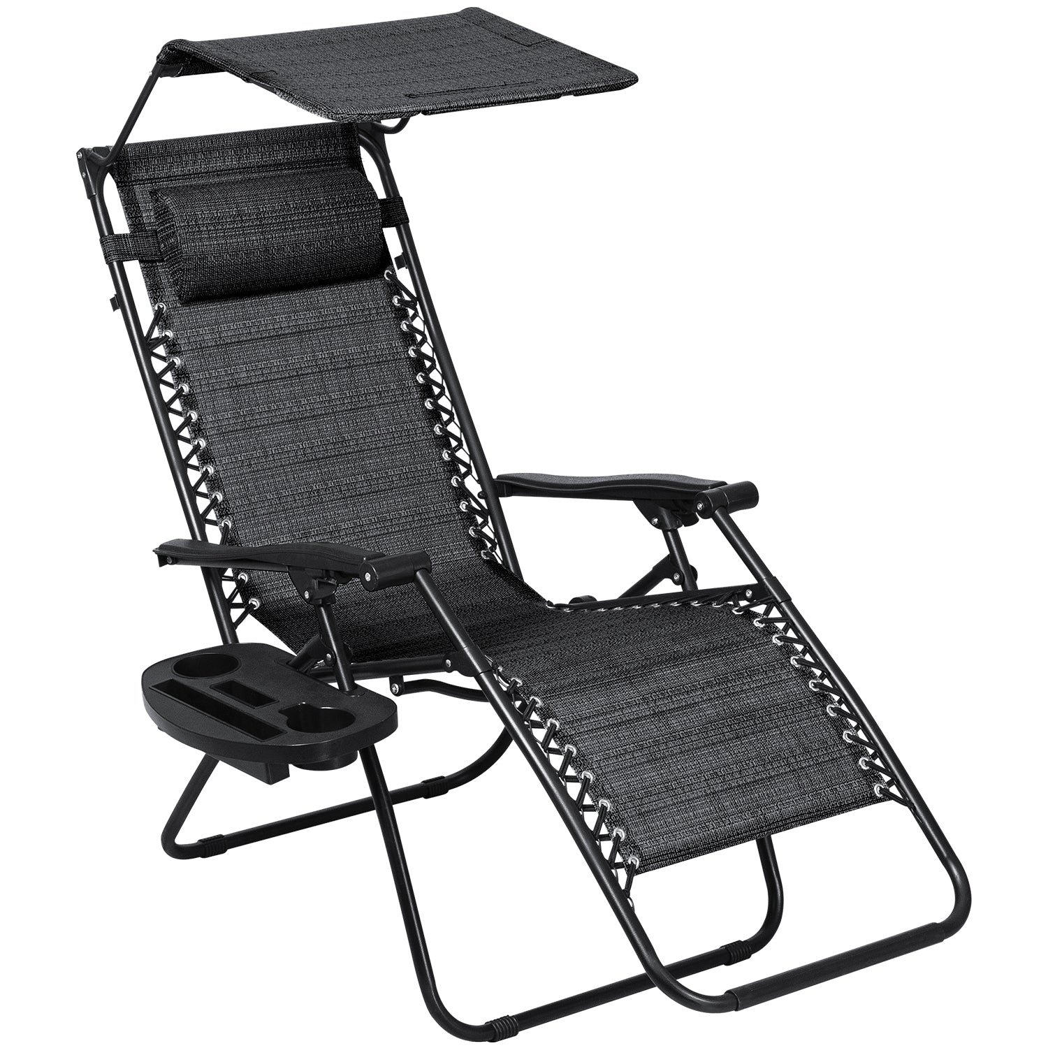 Devoko Patio Zero Gravity Chair Outdoor Folding Recliner Lounge Chair with Attachable Sunshade Canopy and Holder, 1, Black