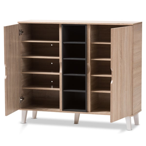 Mid-Century Oak and Grey Wood Storage Cabinet by Baxton Studio - - 16602391