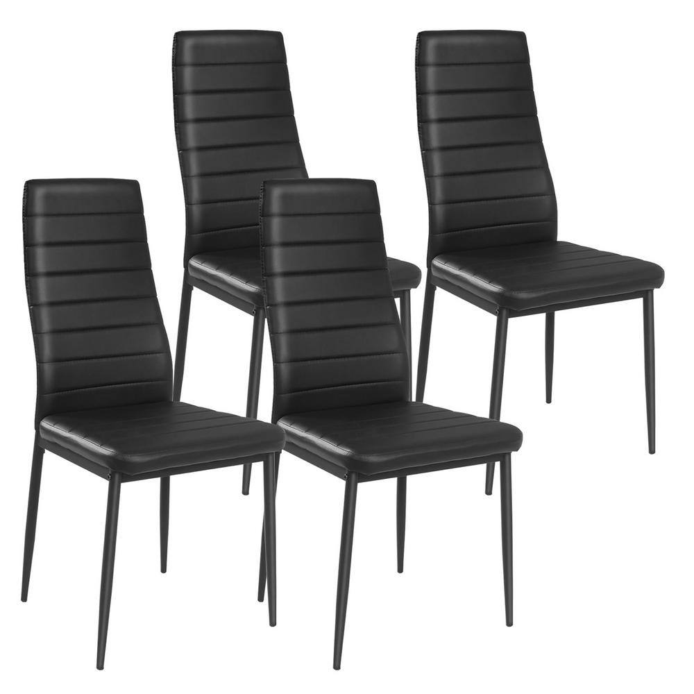 Costway Black Modern Leather Dinning Chairs Metal Side Chair for Dinning Room Kitchen(Set of 4) HW65985-22