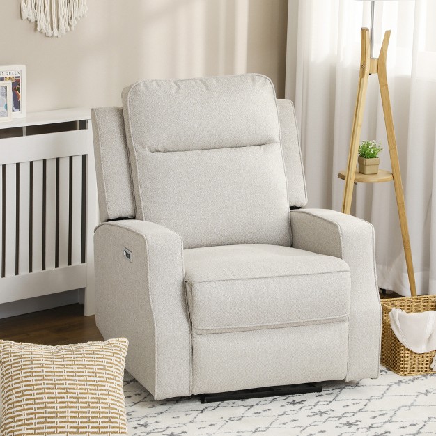 Homcom Electric Power Recliner Armchair With Usb Charging Station Sofa Recliner With Linen Upholstered Seat And Footrest Cream White