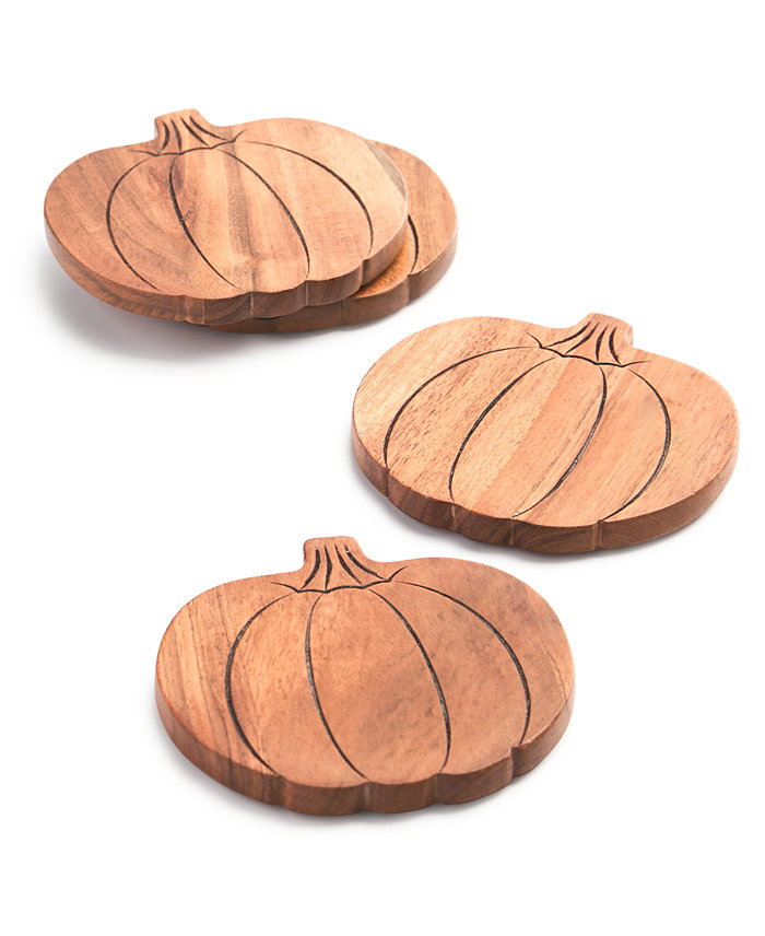 Charter Club Harvest Pumpkin Acacia Wood Coasters Set of 4