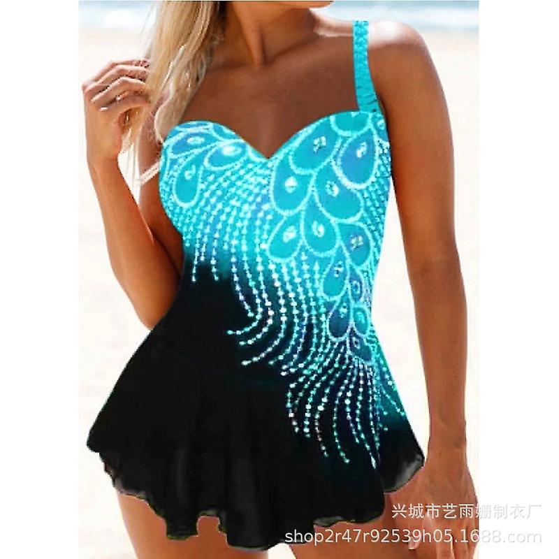 2021 Swimsuit Plus Size Swimsuit Women's Phoenix Print Skirt Split Swimsuit Swimsuit Source Manufacturers Red Xxl Multicolor