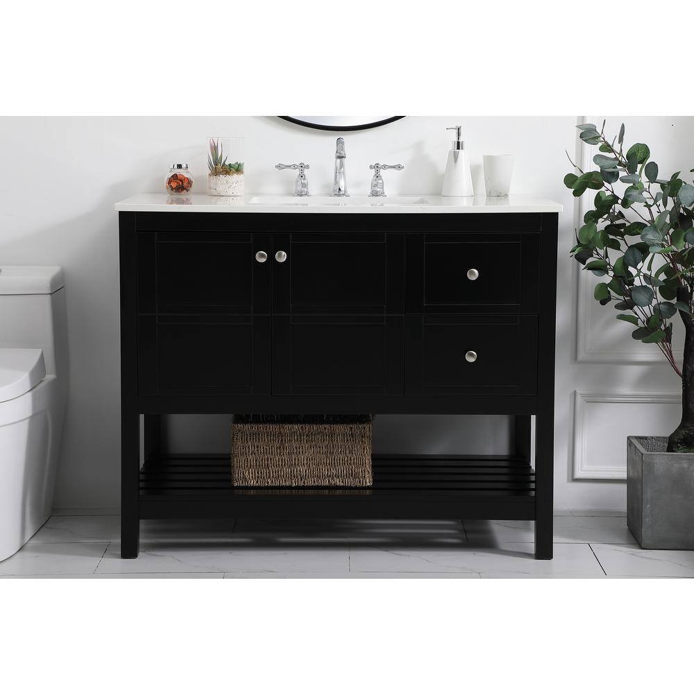 Simply Living 42 in. Single Bathroom Vanity in Black with Quartz Vanity Top in Calacatta White SL49326BK