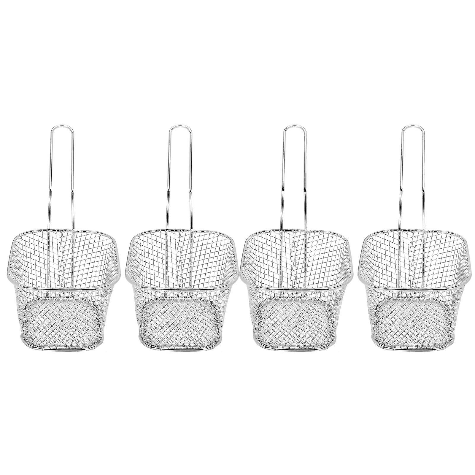 4Pcs Stainless Steel Frying Net Basket Cooking Strainer for French Fries Food Kitchen ToolSilver